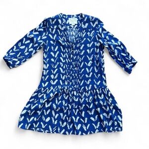 Anthropologie Maeve Caravane Boho Glam Blue & White Brushstroke Drop Waist Dress